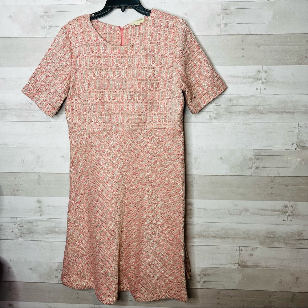 Appleseed's Pink Tweed A-Line Short Sleeve Dress